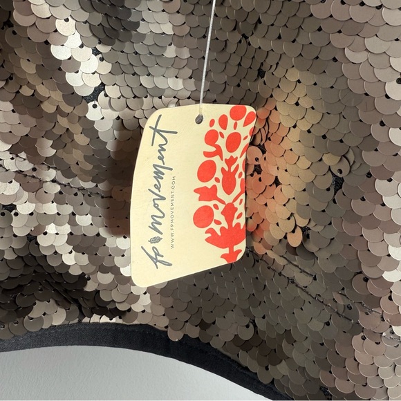 NWT Free People Movement Hit The Slopes Sequin Jacket S Silver Metallic Sherpa - Picture 7 of 16